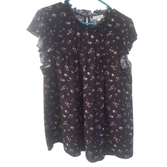 INDIGO ROSE Women's Baby Doll Top Plus 1X Flutter Sleeve Blouse  Black Floral - Picture 1 of 11